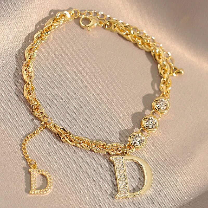 Zircon D-Letter Bracelet & Necklace